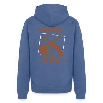 Schreiner Werkzeug Holz Im Kopf - Unisex Premium Bio Zip Hoodie - Taubenblau - Hinten - Nico (187cm)