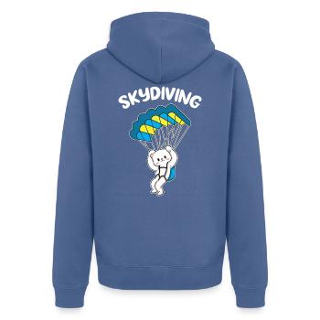 Skydiving Katze Fallschirmspringer - Unisex Premium Bio Zip Hoodie - Taubenblau - Hinten - Nico (187cm)