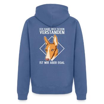 Podenco Frau Hunde Mama Geschenk - Unisex Premium Bio Zip Hoodie - Taubenblau - Hinten - Nico (187cm)