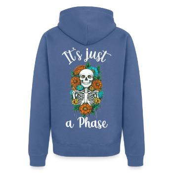 Halloween floral Skelett just a phase - Unisex Premium Bio Zip Hoodie - Taubenblau - Hinten - Nico (187cm)