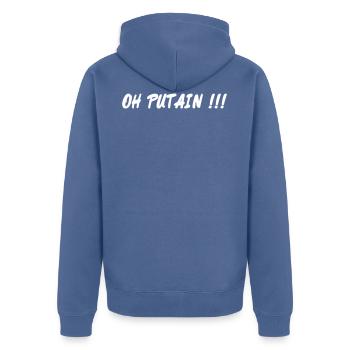 oh putain - Veste à capuche bio Premium Unisexe - bleu pigeon - Dos - Nico (187cm)
