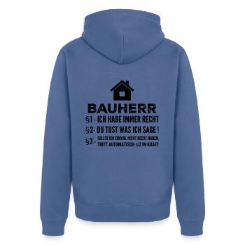 Constructeur Maison Chantier Cadeau Drôle - Veste à capuche bio Premium Unisexe - bleu pigeon - Dos - Nico (187cm)