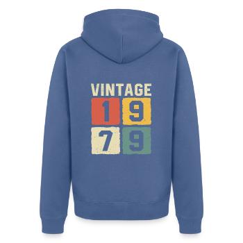 Vintage 1979 Born 1979 - Unisex Premium Organic Zip Hoodie - stone blue - Back - Nico (187cm)