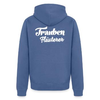 Winzer aus Leidenschaft Winzerin Wein Weinhandel - Unisex Premium Bio Zip Hoodie - Taubenblau - Hinten - Nico (187cm)