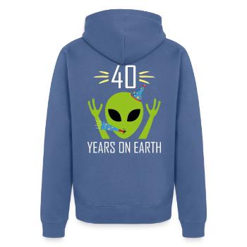 40 ans Anniversaire Femmes Hommes Alien Ufo Drôle - Veste à capuche bio Premium Unisexe - bleu pigeon - Dos - Nico (187cm)