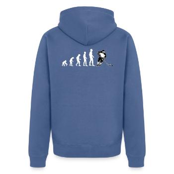 Eishockey Hockey Spieler Evolution Geschenk - Unisex Premium Bio Zip Hoodie - Taubenblau - Hinten - Nico (187cm)