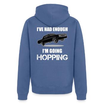 Lowrider Jumpcar Auto Lustiger Spruch Geschenk - Unisex Premium Bio Zip Hoodie - Taubenblau - Hinten - Nico (187cm)
