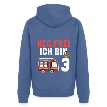Kindergeburtstag 3 Jährige Feuerwehr Auto - Unisex Premium Bio Zip Hoodie - Taubenblau - Hinten - Nico (187cm)