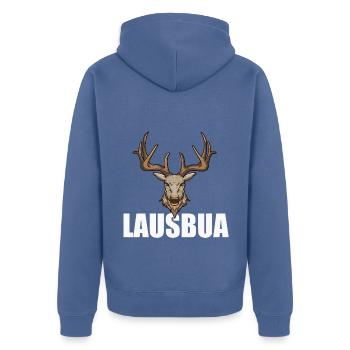 Lausbua Hirsch Lederhosen - Unisex Premium Bio Zip Hoodie - Taubenblau - Hinten - Nico (187cm)
