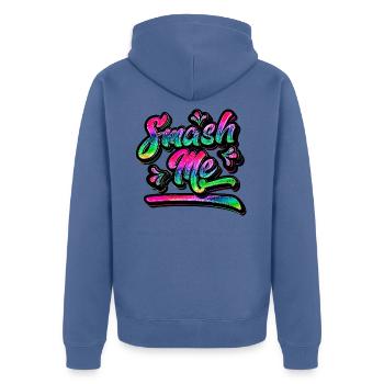 Smash Me | Jugendwort 2022 - Unisex Premium Organic Zip Hoodie - stone blue - Back - Nico (187cm)