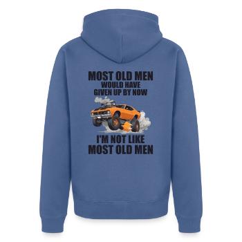 I'm Not Like Most Old Men | Funny Drag Racing - Veste à capuche bio Premium Unisexe - bleu pigeon - Dos - Nico (187cm)