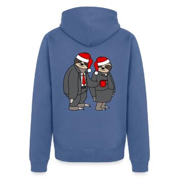 Sloth Pair Christmas Hat Pairs Santa Claus - Unisex Premium Organic Zip Hoodie - stone blue - Back - Nico (187cm)