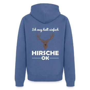 Hirsch Waldtiere Tierliebhaber Spruch Geschenk - Unisex Premium Bio Zip Hoodie - Taubenblau - Hinten - Nico (187cm)