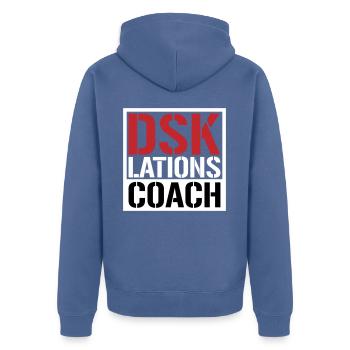 Deeskalationsteam DSKlations Coach Farben änderbar - Unisex Premium Bio Zip Hoodie - Taubenblau - Hinten - Nico (187cm)
