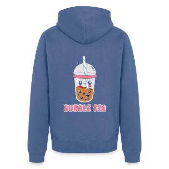 Un drôle de Kawaii Face Boba Tea Bubble Tea - Veste à capuche bio Premium Unisexe - bleu pigeon - Dos - Nico (187cm)