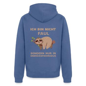 Ich bin nicht Faul ich bin nur im Energiesparmodus - Unisex Premium Bio Zip Hoodie - Taubenblau - Hinten - Nico (187cm)