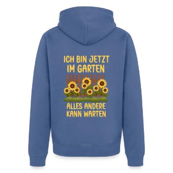 Ich bin jetzt in Garten alles andrere kann Warten - Unisex Premium Bio Zip Hoodie - Taubenblau - Hinten - Nico (187cm)