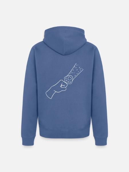Eine menschliche Hand und eine Hunde Pfote - Unisex Premium Bio Zip Hoodie - Taubenblau