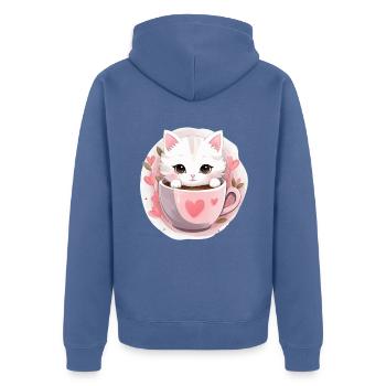 Loving Coffee Cat Kitten in Mug Cat Love - Unisex Premium Bio Zip Hoodie - Taubenblau - Hinten - Nico (187cm)
