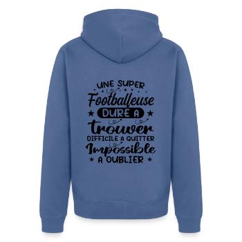 Une Super Footballeuse - Cadeau footballeuse - Veste à capuche bio Premium Unisexe - bleu pigeon - Dos - Nico (187cm)