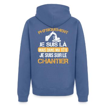 Chantier cadeau ouvriers humour métier du bâtiment - Veste à capuche bio Premium Unisexe - bleu pigeon - Dos - Nico (187cm)