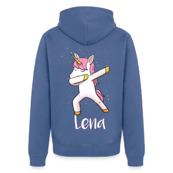Lena - Unisex Premium Bio Zip Hoodie - Taubenblau - Hinten - Nico (187cm)