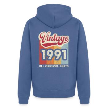 Vintage 1991 - Unisex Premium Organic Zip Hoodie - stone blue - Back - Nico (187cm)