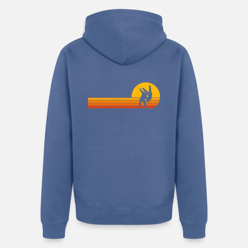 Lever de soleil judo rétro - Veste à capuche bio Premium Unisexe - bleu pigeon