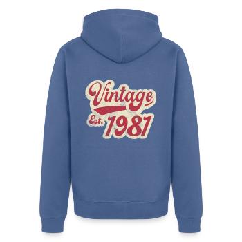 Vintage Est 1981 - Unisex Premium Organic Zip Hoodie - stone blue - Back - Nico (187cm)