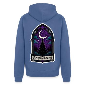 Gruftweihnacht Gothic Kirchenfenster Mond Shirt - Unisex Premium Bio Zip Hoodie - Taubenblau - Hinten - Nico (187cm)