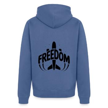 Liberté - Pictogramme de vacances cool - Veste à capuche bio Premium Unisexe - bleu pigeon - Dos - Nico (187cm)
