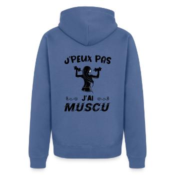 J peux pas j ai muscu - Veste à capuche bio Premium Unisexe - bleu pigeon - Dos - Nico (187cm)