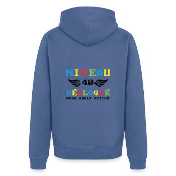 Niveau 40 débloqué mode adult activé - Veste à capuche bio Premium Unisexe - bleu pigeon - Dos - Nico (187cm)