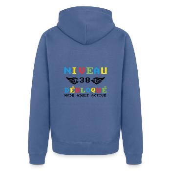 Niveau 38 Débloqué. mode adult activé - Veste à capuche bio Premium Unisexe - bleu pigeon - Dos - Nico (187cm)