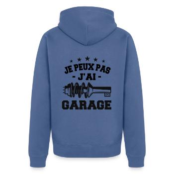 Je Peux Pas J'Ai Garage - Veste à capuche bio Premium Unisexe - bleu pigeon - Dos - Nico (187cm)