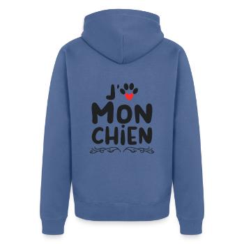 J aime mon chien - Veste à capuche bio Premium Unisexe - bleu pigeon - Dos - Nico (187cm)