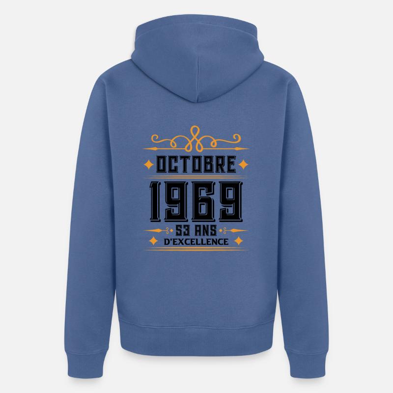 Octobre 1969 53 Ans d'excellence - Veste à capuche bio Premium Unisexe - bleu pigeon