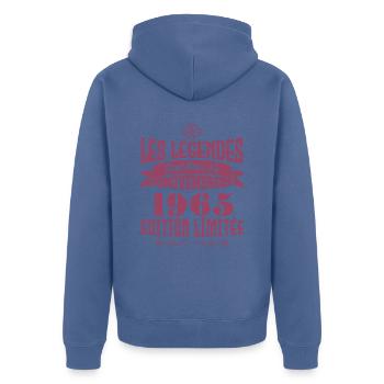 Les légendes sont nées en novembre 1965 , Anniv - Veste à capuche bio Premium Unisexe - bleu pigeon - Dos - Nico (187cm)