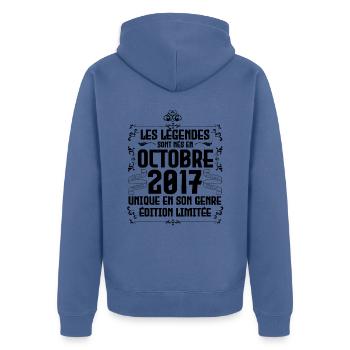Les Légendes Sont Nés En Octobre 2017 Anniversaire - Veste à capuche bio Premium Unisexe - bleu pigeon - Dos - Nico (187cm)