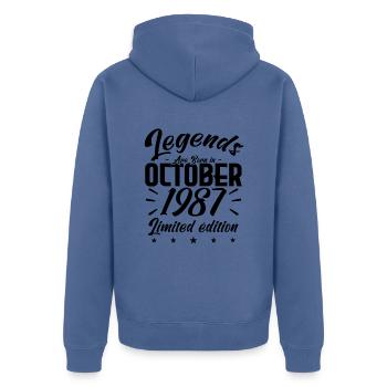 LEGENDS ARE BORN IN OCTOBER 1987 anniversary gift. - Unisex Premium Organic Zip Hoodie - stone blue - Back - Nico (187cm)