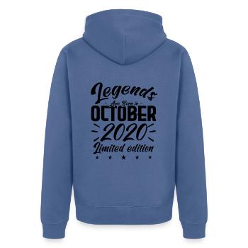 LEGENDEN WERDEN IM HERBST-2020-JUBILÄUMSGESCHENK GEBOREN - Unisex Premium Bio Zip Hoodie - Taubenblau - Hinten - Nico (187cm)