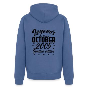 LEGENDS ARE BORN IN OCTOBER 2005 anniversary gift - Unisex Premium Organic Zip Hoodie - stone blue - Back - Nico (187cm)