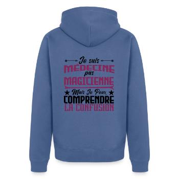 Je suis médecine, pas magicienne - Veste à capuche bio Premium Unisexe - bleu pigeon - Dos - Nico (187cm)