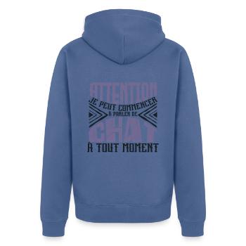 Avertissement, chat à tout moment. - Veste à capuche bio Premium Unisexe - bleu pigeon - Dos - Nico (187cm)