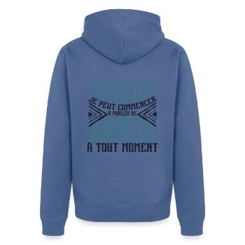 Avertissement, Judo à tout moment. - Veste à capuche bio Premium Unisexe - bleu pigeon - Dos - Nico (187cm)