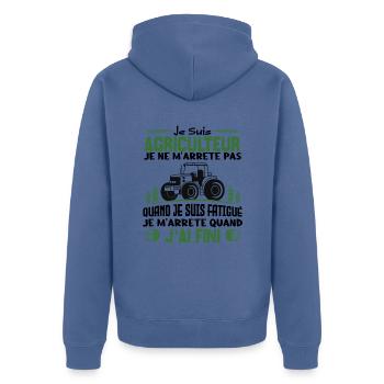 Je suis agriculteur je ne m'arrête pas agriculteur - Veste à capuche bio Premium Unisexe - bleu pigeon - Dos - Nico (187cm)