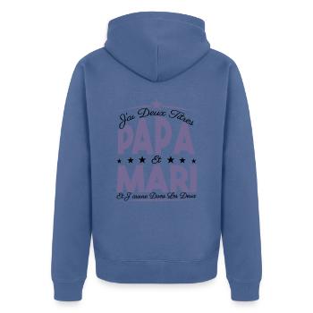 J'ai deux titres Papa et mari, Cadeau Papa. - Veste à capuche bio Premium Unisexe - bleu pigeon - Dos - Nico (187cm)