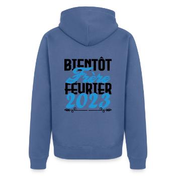 Annonce grossesse. bientôt Frère Février 2023. - Veste à capuche bio Premium Unisexe - bleu pigeon - Dos - Nico (187cm)