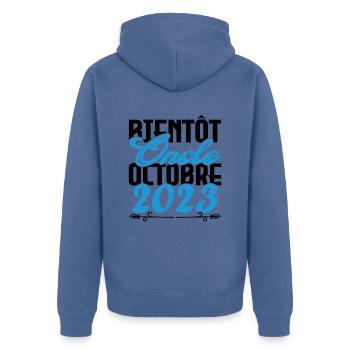 Annonce grossesse. bientôt Oncle Octobre 2023. - Veste à capuche bio Premium Unisexe - bleu pigeon - Dos - Nico (187cm)