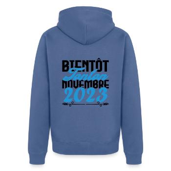 Annonce grossesse. bientôt Tonton Novembre 2023. - Veste à capuche bio Premium Unisexe - bleu pigeon - Dos - Nico (187cm)